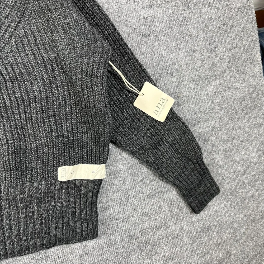 A.N.A Sweater Womens Medium Black Cotton Crew Neck Tight Knit Ribbed Warm Winter